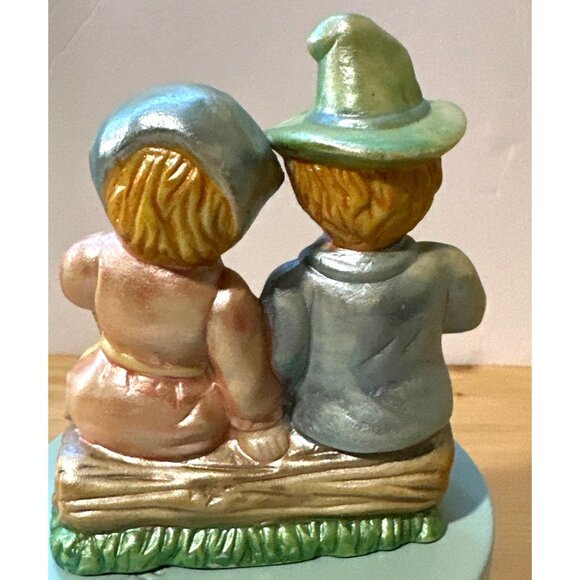 Vintage Kitsch Country Couple Figurine Boy Girl Log Whimsical Cottagecore Folksy - Picture 4 of 6